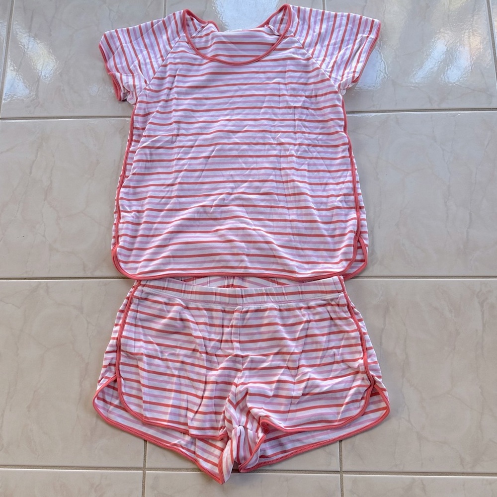 LAKE Pima Shorts Set Pink and Orange Stripe